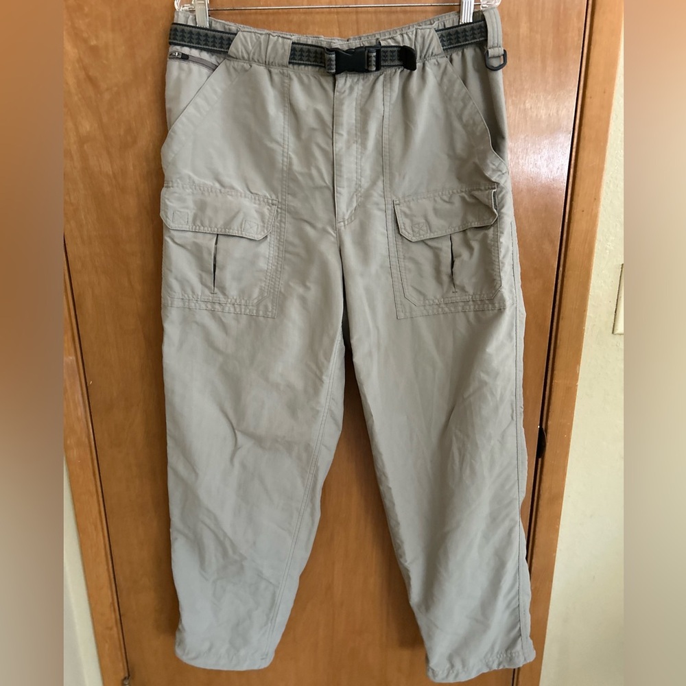 Vintage LL Bean Pants Womens 16 Khaki Nylon Hiking Trail Cargo Belted Outdoor